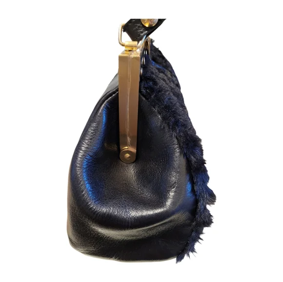 PATRICIA NASH Black Ferrara Frame Bag Satchel Quilted Faux Fur & Leather EUC - Picture 9 of 9